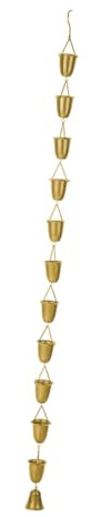 LOVIVER Chaîne de Pluie à Suspendre en Fonte Antirouille, Récupérateur d'eau de Pluie, Décoration pour Gouttière, Guide d'eau Pluviale Décoratif pour Jardin, Drainage des Avant-toits, Extérieur, Or