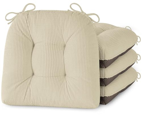 MineCozy Indoor Kitchen Chair Cushions Set of 4 Dining Chair Cushions with Ties Tufted and Comfortable Kitchen Seat Pads with Non-Slip Bottom 18X16.5X3 Cream
