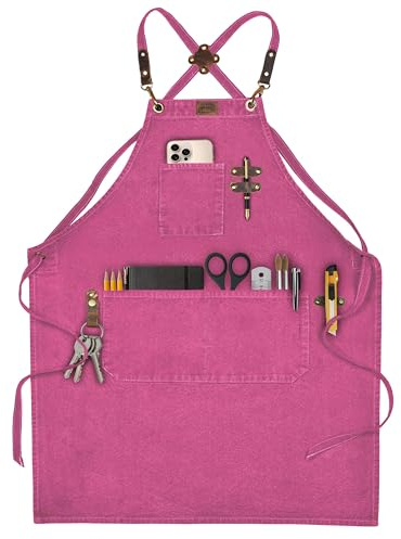 LEATHER VILLAGE Multipurpose Apron for Men Women with Pockets Cotton Canvas | Cross Back Work Aprons with Adjustable Strap for Kitchen, Cooking, Artist, Painting, Grilling, Gardening, Barber (M to XXL)