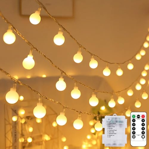 Kolpop Globe Fairy Lights Battery Operated with Remote, 50LED 8 Modes String Lights Waterproof, Warm White Fairy Light for Indoor Outdoor Christmas Bedroom Garden
