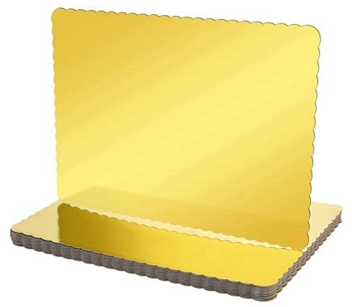 Lonrtesw 14x10 Inch Disposable Rectangle Cake Board Cardboard Bases, 20 Pack Gold Foil Quarter Cake Sheet for Baking Gold