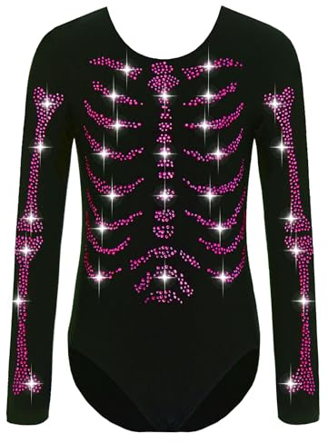 Yihuimin Strass Brillant Justaucrops Gymnastique Combinaison Garçon Fille Costume De Crâne Costumes D'halloween Carnaval Jeu De Rôle Enfant 6-16 Ans Rose vif 5-6 ans