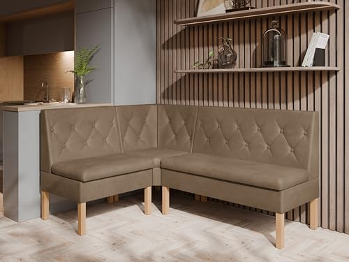 JKG Meble Eckbank fur Essizmmer - Eckbank Küche mit Aufbewahrungsbehälter - Modern Sitzecke Küche - Stoff Velours - gepolsterte Rückenlehne - Braun - Monolith 09-140x200 cm