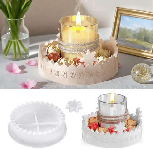Silikonform Adventskalender, Silikonformen Gießformen Weihnachten Adventskranz, Gießform Adventskranz, Kerzenform Gipsformen für DIY Kerzen Adventskalender