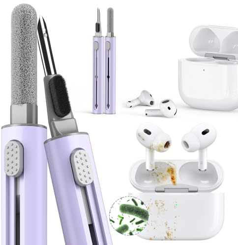 Inesore Multi Cleaning Kit for AirPods & All Earbuds (Purple) | 3-in-1 Design with Brush, Sponge & Metal Tip, Earbuds Cleaner, Phone Ports Cleaner, Electronic Device Cleaning Tool
