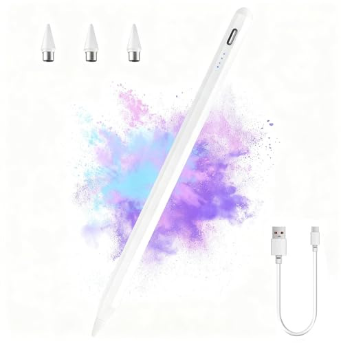 Lapiz Universal para Tablet Compatible con iPad iPhone Samsung Xiaomi Huawei Android Carga Rápida Alta Precisión Rechazo de Palma Detección de Inclinación Stylus Punta Fina 1.45mm Incluye 3 Puntas