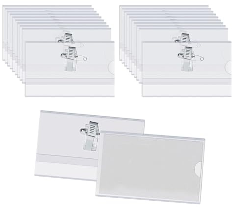 Lot de 100 badges nominatifs avec pince crocodile et épingle de sûreté, insignes transparents avec épingles horizontales, idéal pour l'école, les collèges, les bureaux, les événements d'entreprise