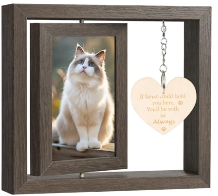 Aolso Picture Frame, 4 * 6 Inch Personalized Picture Frames for Pets, Wood Rotating Floating Photo Frame,Gifts for Families, Friends, Pets-A