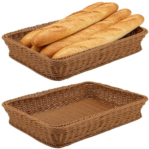 JAPCHET 2 Pack Imitation Wicker Bread Basket, 40x30x7cm Rectangular Food Serving Basket for Kitchen, Restaurant, Display