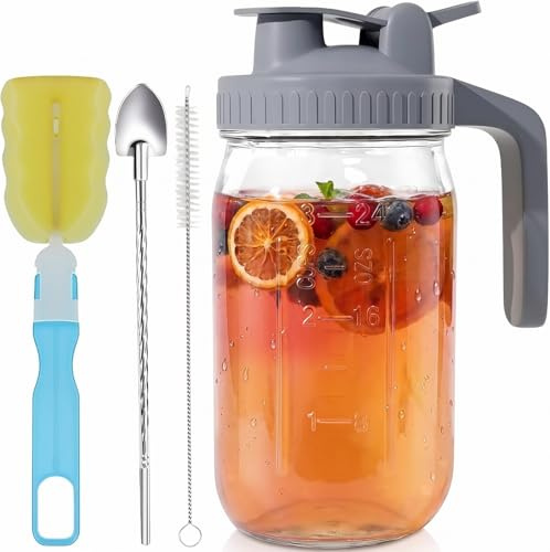 Koimiao 32oz Cold Brew Coffee Maker Pitcher, Airtight Double Leak Proof Lid, Wide Mouth Mason Jar for Milk, Iced Tea, Cold Brew, Juice, Includes Brush & Spoon
