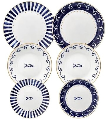 Tognana Sardinia Servizio Tavola 18 Pezzi in Porcellana per 6 Persone, Set Piatti con 6 Piani 27 cm, 6 Fondi 20 cm e 6 Dessert 19 cm, Lavastoviglie e Microonde