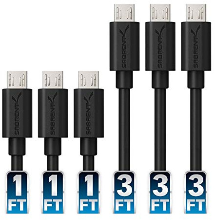 Sabrent [4 Pezzi] Cavi Micro USB 22AWG Premium (X3-90cm + X3-30cm) Transferimento Dati e Caricabatterie USB 2.0 A Maschio-Micro B ad Alta Velocità [Nero] (CB-U631)
