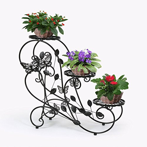 HLC-Bronze Porte Pot Pots Plante Fleurs 3 Etagere Support Jardin en Metal Fer