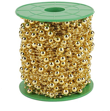 Galvanik Perle Draht Girlande 60 mt/Rolle 3mm + 8mm Perlen String Für DIY Kette Blumen Hochzeit Dekoration Weihnachten (golden)
