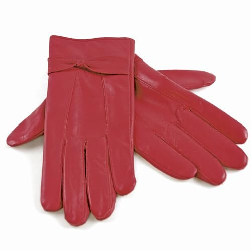 Ladies Winter Thermal Genuine Leather Gloves Women - Quick Dry Soft Fleece Lined Thermal Gloves Womens Perfect For Driving Glove's - Ideal Gifts For Women (Red, Small/Medium)