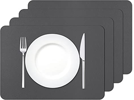 MORROLS Sets de Table, Lot de 4 Sets de Table Lavable imperméables Rectangulaire PVC Set de Table Résistant à la Chaleur, 42 × 30cm(Gris foncé)