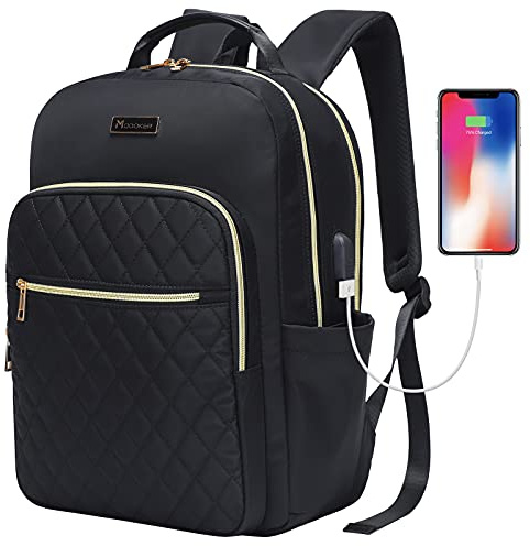 MODOKER Womens Laptop Backpack 15.6-Inch Laptop & Tablet, Backpack for Business Work Travel with USB Charging Port, Fashion College School Bookbag Casual Daypack, Black | Eco-friendly canvas backpack with durable construction. Comfortable straps for travel, work, or daily use.