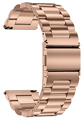 TStrap Uhrenarmband aus Metall 20mm - Roségold Uhrenarmbänder mit Schnellverschluss für Herren und Damen - Smartwatch Armband aus Gebürstetem Massivem Edelstahl Ersatzband - 16mm 18mm 20mm 22mm