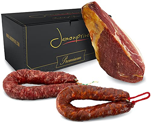 Serrano Skinka Rimmad Urbenat Grand Reserve 1 Kg + Chorizo Paprikakorv 200 gr + Salchichón Korv 200 gr - Jamon Serrano - Spanska Ham Jamonprive Premium