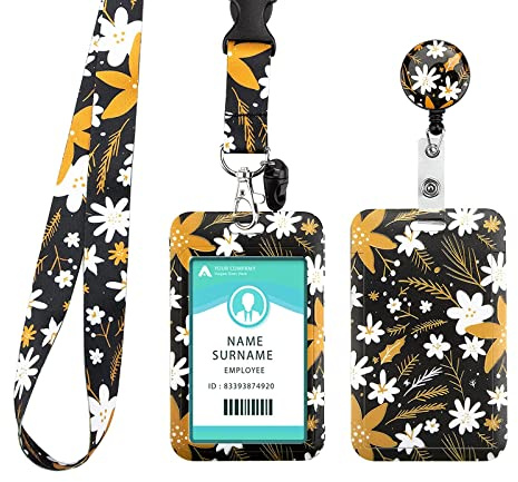 IOPJLK Cordones de Insignia con Badge Holder, Llavero Retráctil, Mosquetón de Carrete de Tarjeta, Impresión Personalizada a Doble Cara, para Tarjeta, Llaves, Teléfono Móvil, Escuela y Oficina, Negro