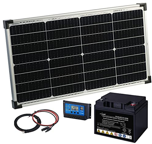 revolt Akku Solar: 60-Watt-Solarpanel mit PWM-Laderegler und Blei-Akku, 480 Wh, 30 A (Solaranlage 12V, Solarinsel, PV)
