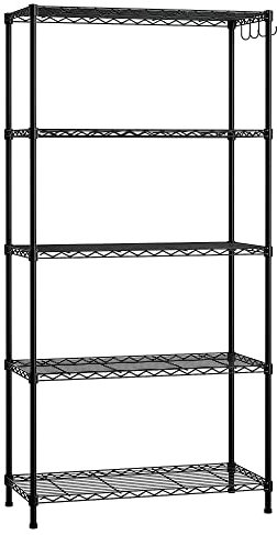 WORKPRO Scaffale a 5 Ripiani Regolabili in Altezza e Piedini di Livellamento Regolabili, Ripiano in Metallo, Ripiano Seminterrato, Ripiano da Officina, Portata Fino a 340kg, 75x35x150cm, con 4 Ganci