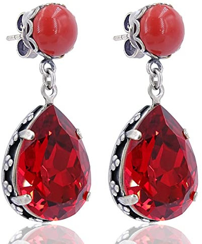 Silber Ohrringe Jugendstil Rot Ohrstecker Damen NOBEL SCHMUCK