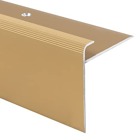 KARAT Profilo per bordi per scale, 100 cm, a forma di F, in alluminio, per laminato, sicurezza, oro, listello preforato, altezza 53 mm, altezza con bordo di 7 – 8 mm