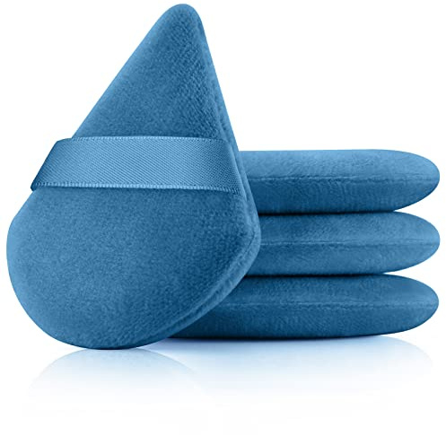 Borla Maquillaje Start Makers 4 Piezas Triangle Powder Puff, Reutilizable de Soplos de Polvo, Herramientas para Esponja Maquillaje en Húmedo Seco Cojín para Polvo Suelto o Rubor de Base (Azul)