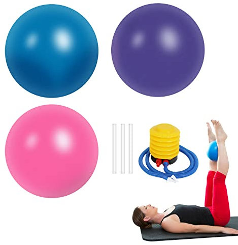 ZHIYUQL 3 STK Pilates Ball Set, 25cm Gymnastikball Klein Yoga Ball mit Ballpumpe, Rutschfester Fitnessball für Yoga Zuhause Büro Sitzball Training Gym (Rosa/Blau/Lila)