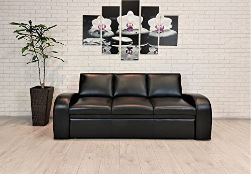 Quattro Meble Echtleder 3 er Sofa Oslo FS mit Schlaffunktion glänzendes schwarzes Leder Glossy Black Ledersofa Echt Leder Couch Farbauswahl !!! (Breite 230 cm)