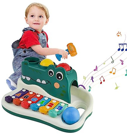 Kikuo Xylophon Kinder 1 Jahr, Xylophon Baby, Xylophone Baby Xylophon, Xylophon ab 8 Jahre für Kinder mit Farbe Sortierung Bälle und Hammer Pounding
