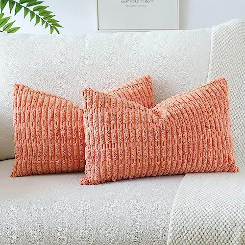 JOTOM 2er Set Kordsamt Weicher Kissenbezüge Moderne Kissenhüllen Dekorative Sofakissen Dekokissen Zierkissenbezug für Wohnzimmer Sofa Schlafzimmer Orange Rosa 40x60 cm