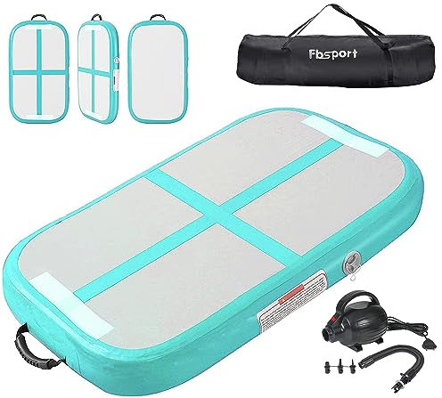 FBSPORT Airtrack Matte, 10cm Hoch Verdicken 60CM Tumbling Matte,Gymnastikmatte mit Luftpumpe,Trainingsmatte mit Tragetasche,Turnmatte für Zuhause, Outdoor,Yoga, Übungsgymnastik