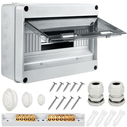 Coffret Electrique Etanche,5 8 12 Modules avec Terminaux et Rails Intégrés Boîte à Fusibles Distributeur en Saillie,Exterieur IP65 Abs de Surface en Plastique avec Porte Transparente (12 modules)
