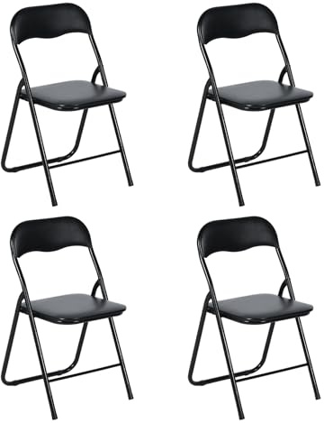 LuxNook Lot de 4 Chaises liantes avec Assise rembourrée en PVC et Coussin en PVC pour Chaises de Cuisine, de Jardin et de Camping, MANGO-PVC-BK-4