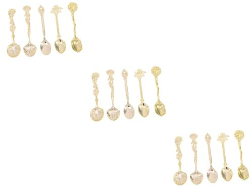 BESTonZON 15pièces Coffre De Cuillères à Café Rétro Doré Design Créatif Et Sculpté Pour Café Glaces Et Desserts Ustensiles De Table