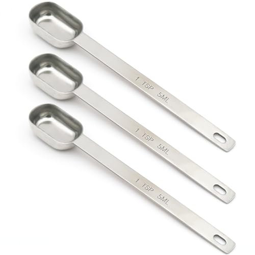 BERYLER 3PCS 1 Teaspoon(1Tsp | 5 mL | 5 cc | 1/3 Tablespoon) Single Measuring Spoon, Stainless Steel Individual Spoons, Long Handle Spoons Only