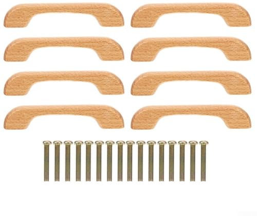 ReachMall Maniglie moderne in legno di faggio, confezione da 8, facili da installare, maniglie per cassetti in legno, ferramenta per mobili