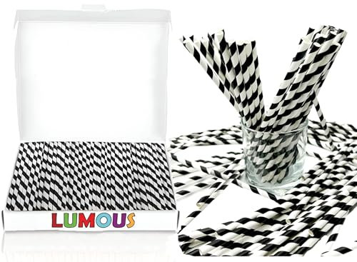 GILORRA Paper Straws, 150 Pack Paper Drinking Straws Bio-Degradable Drinking Paper Straws Wedding Party, Party Straws, Restaurant, Juice Drinking Straws (150 Pcs Black & White Stripe)