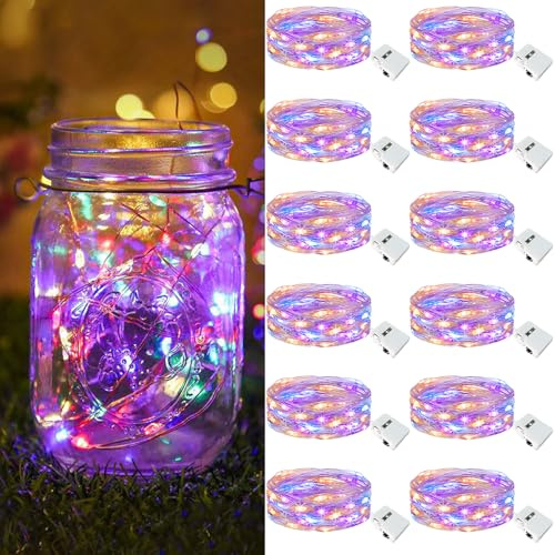btfarm 12 Stück/3 Modi LED Lichterkette Batterie Klein, 2M 20LED Lichterkette mit Batterie, Mini Lichterketten Batteriebetrieben für Party, Weihnachten, DIY, Hochzeit, Innen Deko (Mehrfarbig)