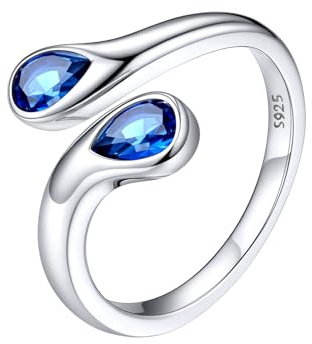 Silvora Ringe Silber 925 Damen Offenes Toi Et Moi Ehering Ring Sterling Silber Verstellbar Saphir Geburtsstein Fingerring 2mm breit Zirkonia Freundschaftsring Partnerring Frauen Damen