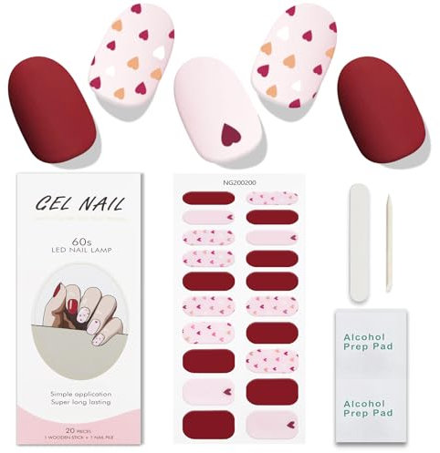 JMEOWIO Nagelfolie Valentinstag Herz Rot Rosa Gel Nail Nagelfolien Selbstklebend Nail Sticker Uv Härtend Dekoration Nageldesign Zubehör