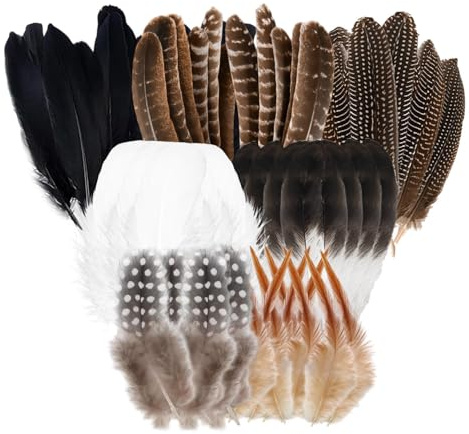 RobLuX 90 Stück Federn Natur Dekoration Lang Fasan Feder 7 Stile Federn zum Basteln Halloween Dekoration für DIY Traumfänger Masken Party Bastelbedarf