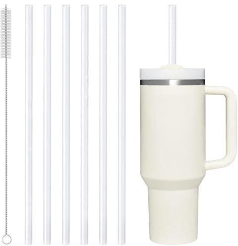 6Pzs Pajitas de Silicona de Repuesto para Taza Stanley 40oz, 30.5cm Pajita Flexible de Viaje Stanley Adventure Sin BPA, Pajitas Reutilizables con Cepillo para Jarras de Agua (Blanco)
