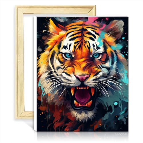 LiHEQING Malen-nach-Zahlen-Set, Tiger, digitales Ölgemälde zum Selbermachen, für Erwachsene, Pinseln und Acrylbild als Kunstdekoration für zu Hause, selbst gestaltetem Rahmen (30 x 40 cm)