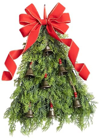 YIZITU Künstliche Weihnachtskranz-Girlanden für Hauseingang und Kamindekoration, elegante Schleife und Glocken-Girlanden