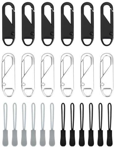 24 Stück Reißverschluss Zipper Bausätze, Abnehmbares Metall Zipper Pull, Zipper für reißverschluss Mit Nylon-Lanyard,Reissverschluss Zipper für Koffer, Rucksack,Stiefel,Jacken(Universal)