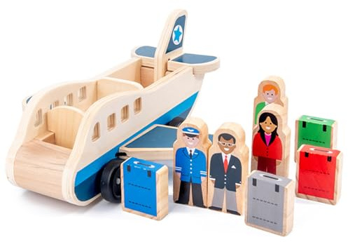 HoveeLuty Wooden Passenger Plane Set, Toy Airplane with 4 Play Figures and 4 Suitcases For Toddlers, Classic Wooden Toys Perfect for Role-Playing and Skill Development toy airplane