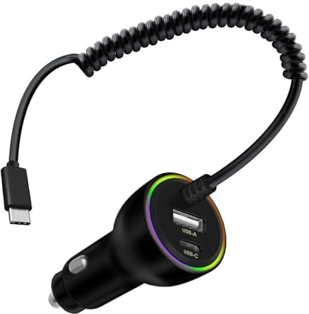 HuaLiSiJi Chargeur Allume Cigare USB C Rapide 65W+35W Chargeur Voiture avec Câble Type C Spirale pour Téléphone Portable, Tablette, Casque